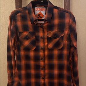 DIXXON Women's The Sign Bamboo Orange Plaid Button Down Shirt